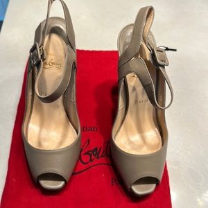 Christian Louboutin Tan Beige Peep Toe Platform Heels